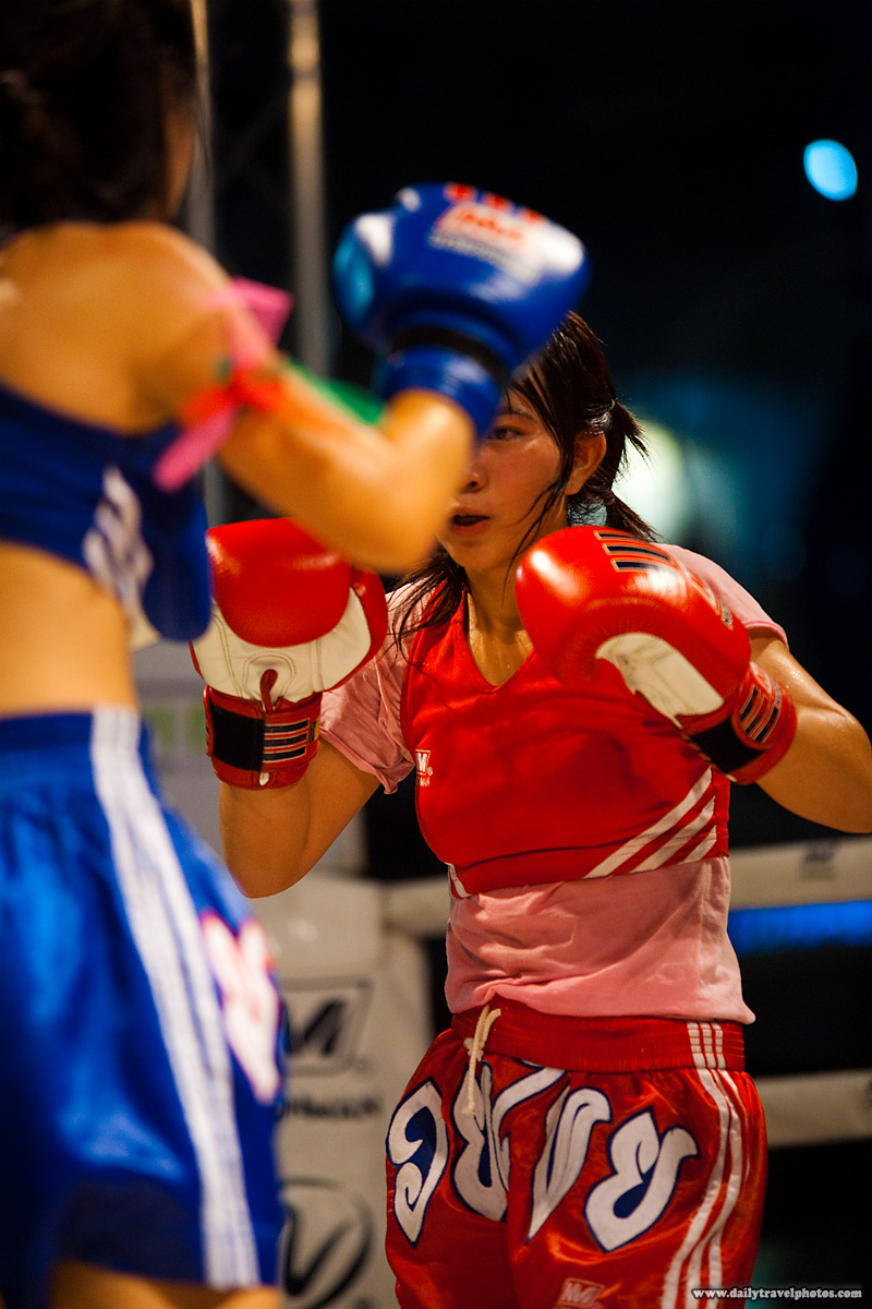 Female Muay Thai Kickboxing A Female Muay Thai Kickboxer Receives A