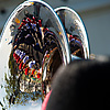 Tin Soldiers Photo: Members of the marching band are nicely reflected in the head of a sousaphone.