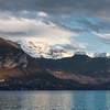 Snow Summit Photo: Beautiful snow-capped French Alps' mountains near Annecy Lake in France.